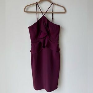 BCBGMaxAzria Burgundy Ruffled Spaghetti-Strap Sheath Dress